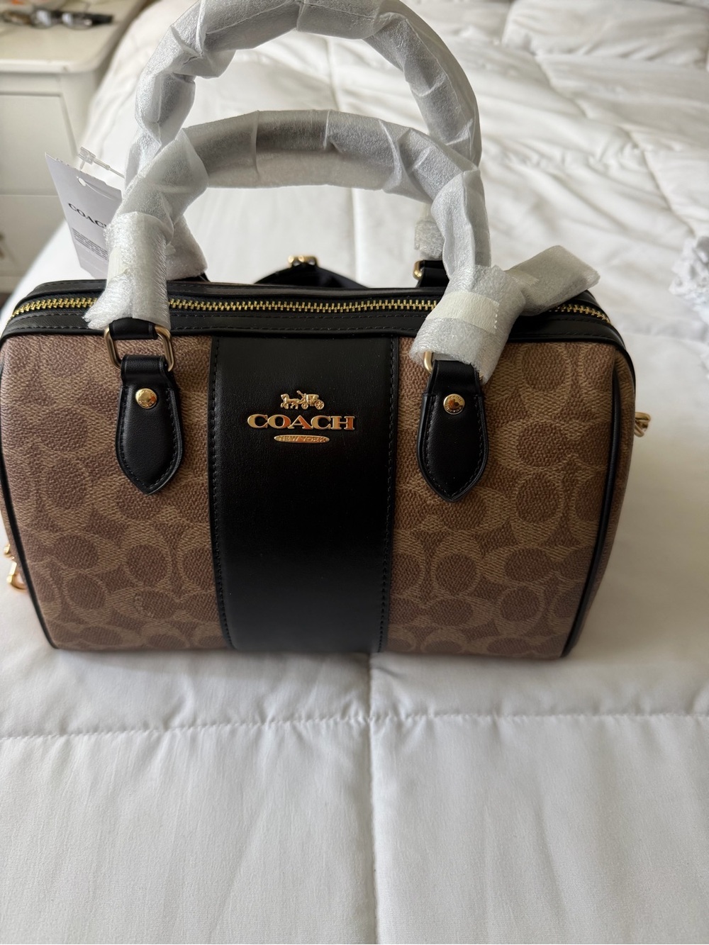 Coach Brown Signature Canvas Mini Satchel with Black Center Panel - Picture 2 of 6